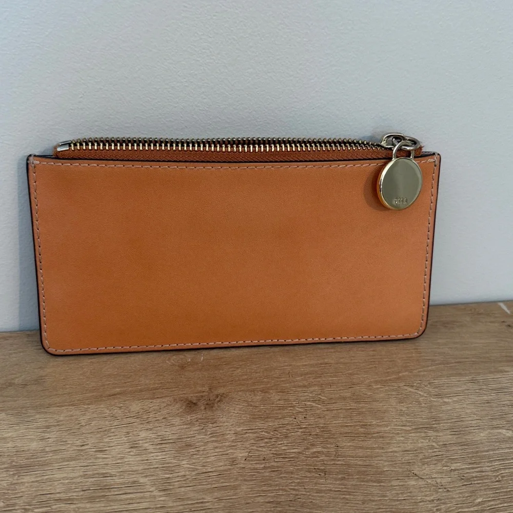 G.I.L.I. Slim Leather Card Wallet in Tan with Gold Hardware